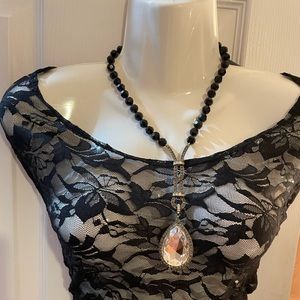 Heidi Daus teardrop black crystal statement necklace
